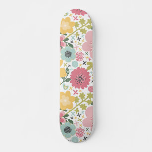 Skateboard Pink Blue Jaune Fleurs Modernes Platines Florales