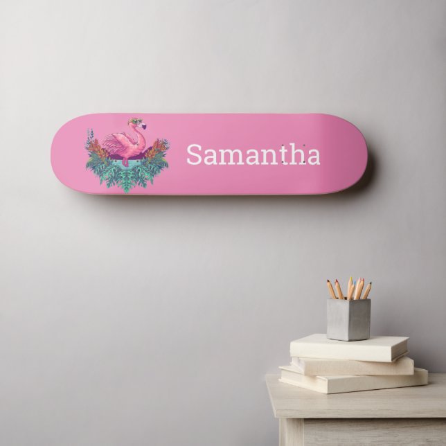 Skateboard Pink  Glitter Flamingo (Wall Art (Horz))