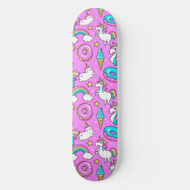 Skateboard Pink Kitschy glittery drôle licorne et chaton (Recto)