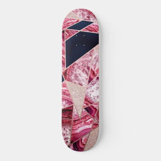 Skateboard Pink Navy Glitter Agate Foil Geometric Triangles (Recto)