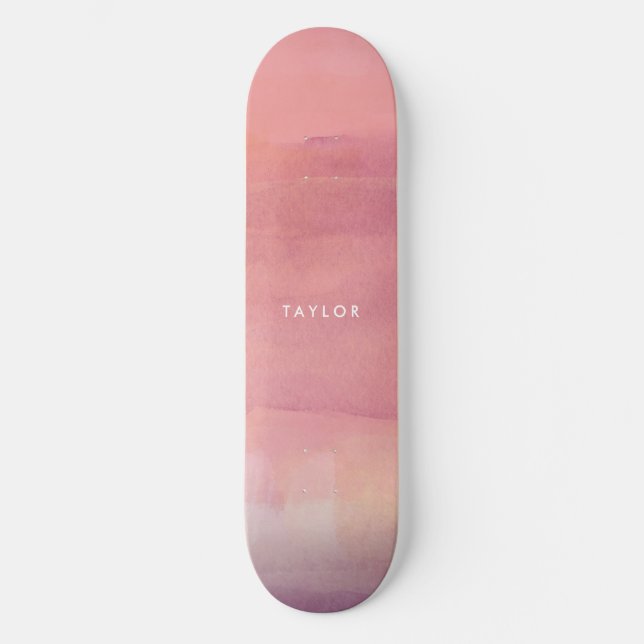 Skateboard Pink Watercolor Ombre Nom (Recto)