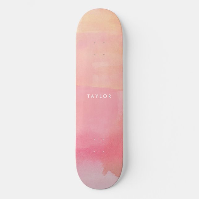 Skateboard Pink Watercolor Ombre Nom (Recto)