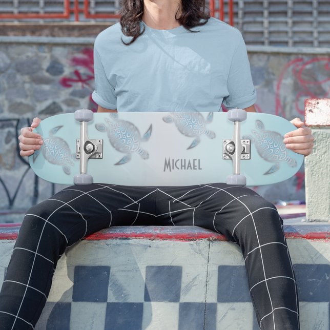 Skateboard Plage de tortues argentées Style Monogram Côté (Créateur téléchargé)