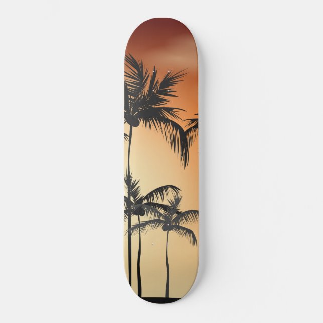 Skateboard Plage des palmiers au coucher du soleil été (Recto)