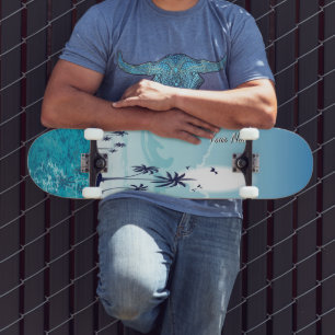 Skateboard Plage+mer+Vintage+bleu+grand+vague+katsushika+hoku