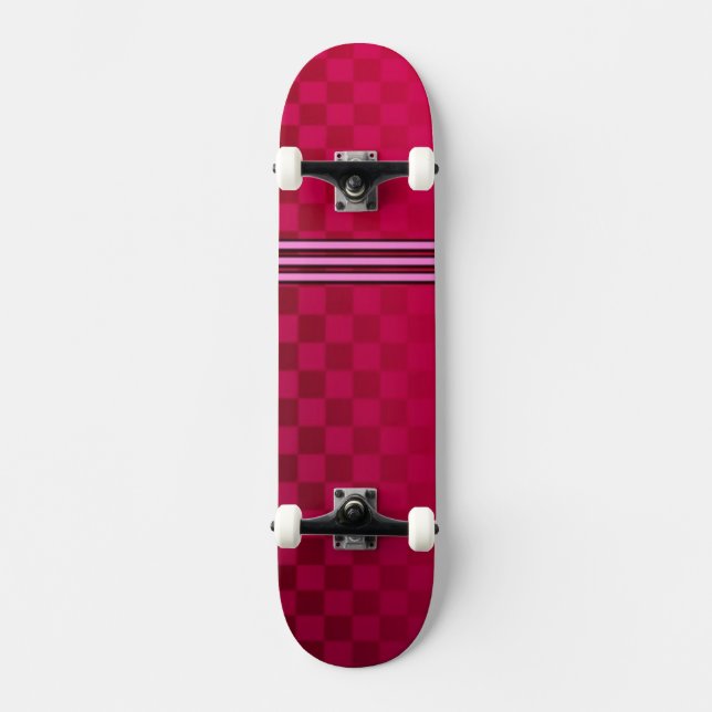 Skateboard Planche à roulettes à carreaux rouge délavé (Recto)