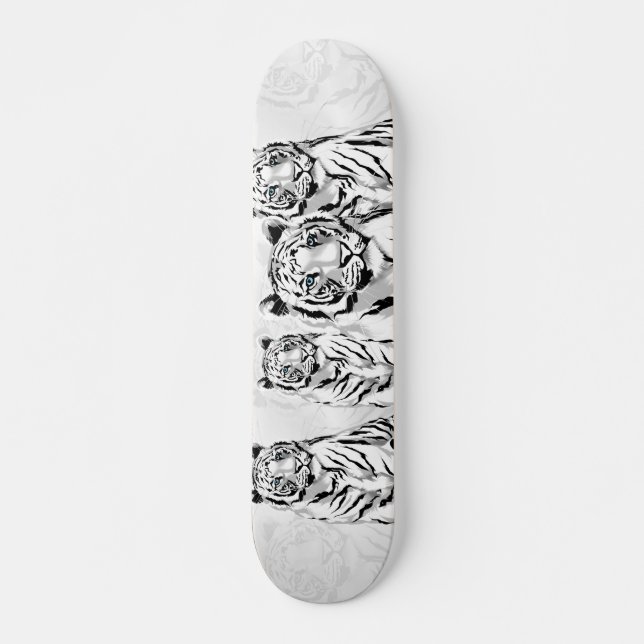 Skateboard Planche à roulettes blanche majestueuse de tigre (Devant)