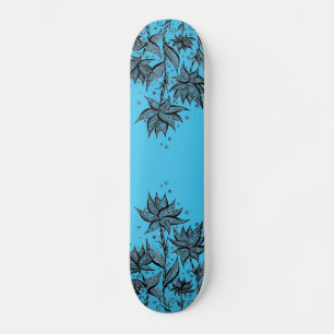 Skateboard Planche à roulettes bleue avec dessin de fleurs en