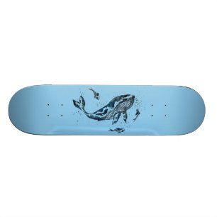 Skateboard Planche à roulettes de bleu de baleine d'aquarell