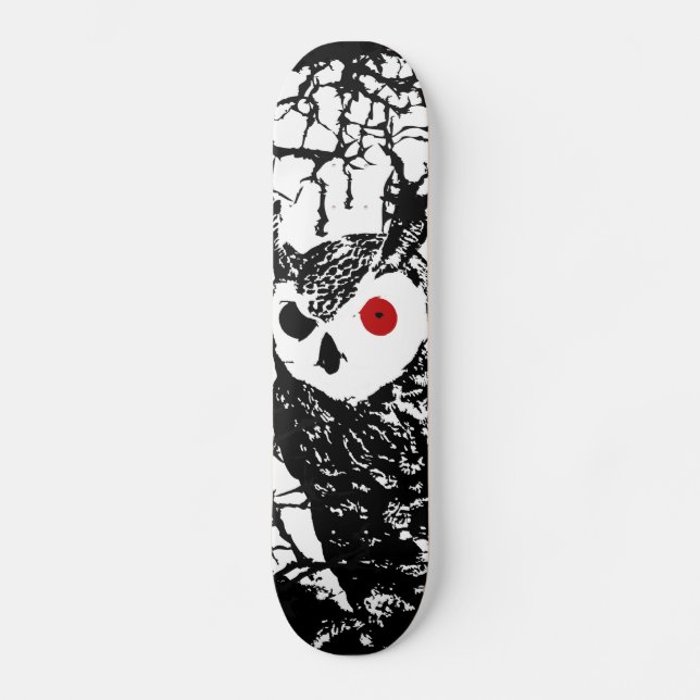 Skateboard Planche à roulettes de hibou observée par rouge (Recto)