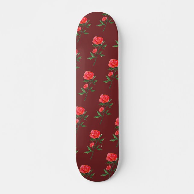 Skateboard Planche à roulettes de motif de roses rouges (Devant)