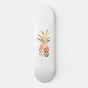 Skateboard Planche à roulettes en ananas doré à l'aquarelle