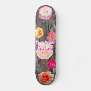 Skateboard Planche à roulettes Fleurs de rose et écorce d'arb