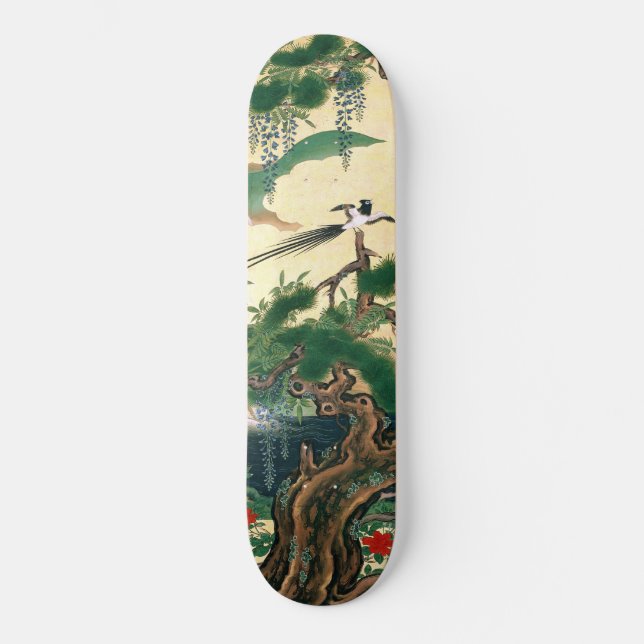 Skateboard Planche à roulettes florale d'oiseau de glycines (Recto)