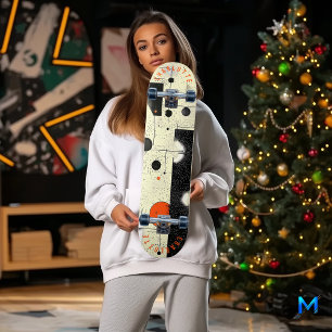 Skateboard Planche à roulettes géométrique abstraite crème et