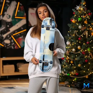 Skateboard Planche à roulettes géométrique bleu ciel et noir