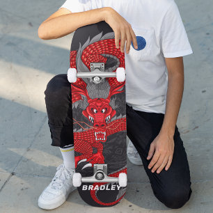 Skateboard Planche à roulettes personnalisée avec nom Red Dra