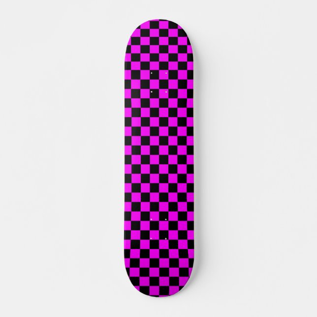 Skateboard Planche à roulettes rose et noire de damier (Devant)