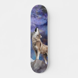 Skateboard Planche de skate Loup Gris Hurlement à la Lune