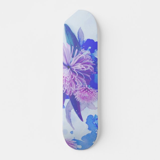 Skateboard Planche longue imprimé violet, bleu et Turquoise (Devant)