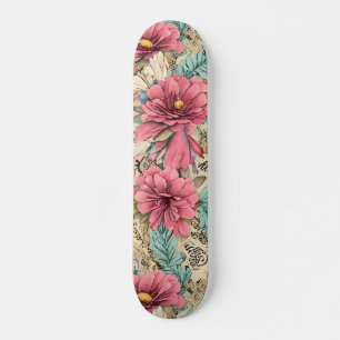 Skateboard Plutôt rose et Turquoise Florales Vintages inspiré