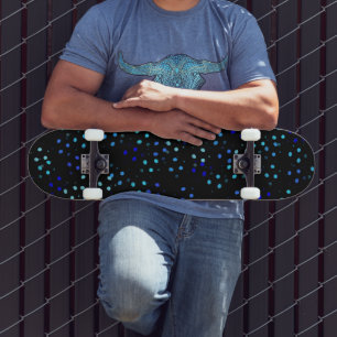 Skateboard pois bleu point galaxie noire Espace Motif coloré