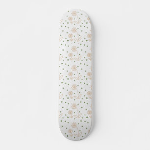 Skateboard Pois et marguerites 2 - Blanc, Sable et Palm Green