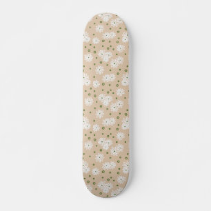 Skateboard Pois et marguerites - Blanc, Sable et Palm Green