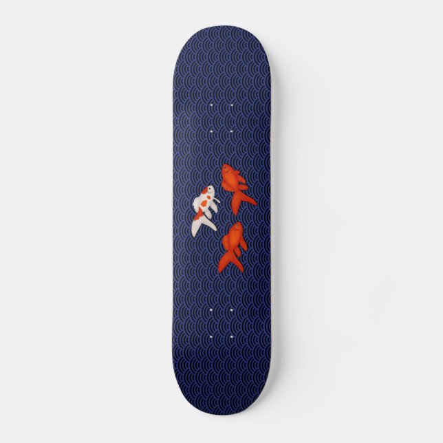 Skateboard Poisson d'or sur Seigaiha Motif Japonais (Recto)
