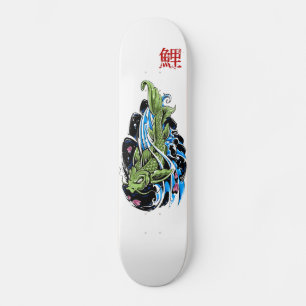 Skateboard Poisson Koi style aquarelle japonais