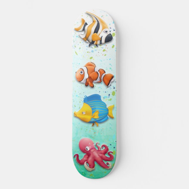 Skateboard Poissons tropicaux colorés (Recto)