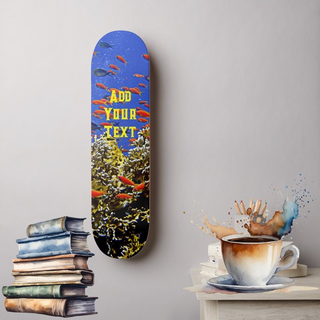 Skateboard Poissons tropicaux dans Océan Coral Reef Bleu Mer  (Tropical Fish in Ocean Coral Reef Blue Sea Elegant Skateboard)