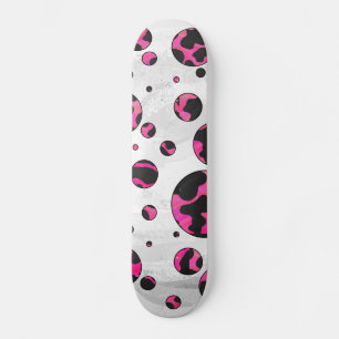 Skateboard Polka Dot Cow Hot Rose et Black Print