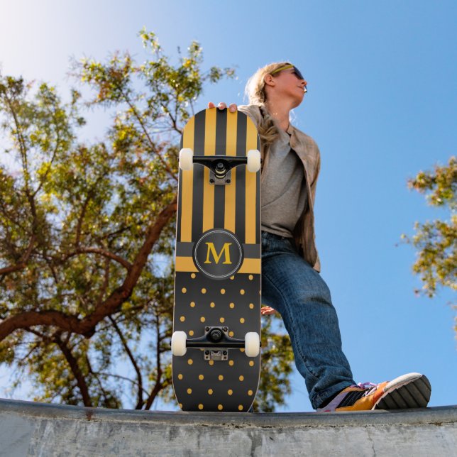 Skateboard Polka Dot Golden Yellow and Black Stripes (Extérieur 1)