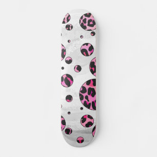 Skateboard Polka Leopard Pot noir et rose chaud