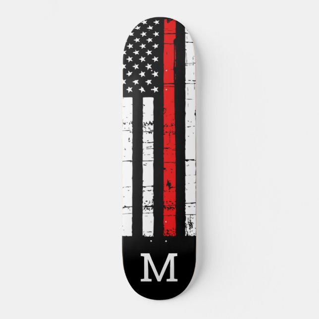 Skateboard Pompier Drapeau Américain Mince Ligne Rouge Pompie (Recto)