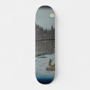 Skateboard Pont de nuit Kyobashi Vintage Ukiyo-e Art japonais