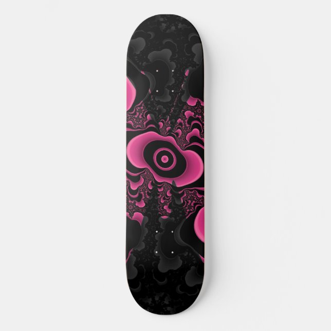 Skateboard pont de papillon fractal noir et rose (Recto)