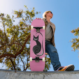 SKATEBOARD PONT ROSE CHAT NOIR