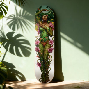 Skateboard Portrait Surreal Floral Black Woman