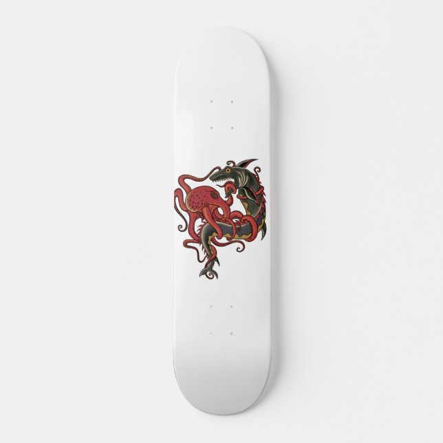 Skateboard poulpe combattant un requin (Devant)