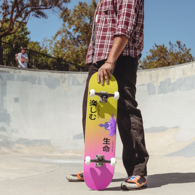 Skateboard Profitez de la vie Bouddha sur Lotus Flower Yellow (Extérieur 2)