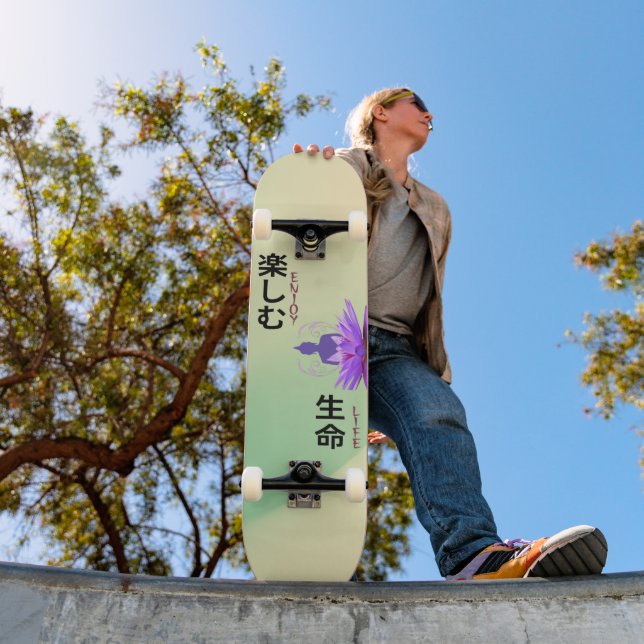 Skateboard Profitez de la vie Bouddha sur Lotus Flower Yellow (Extérieur 1)