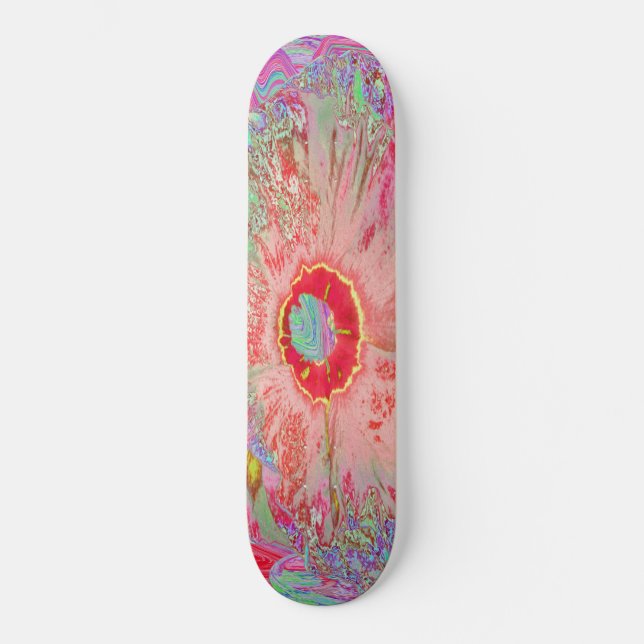 Skateboard Psychédélique Corail Rétro Hibiscus arc-en-ciel (Recto)