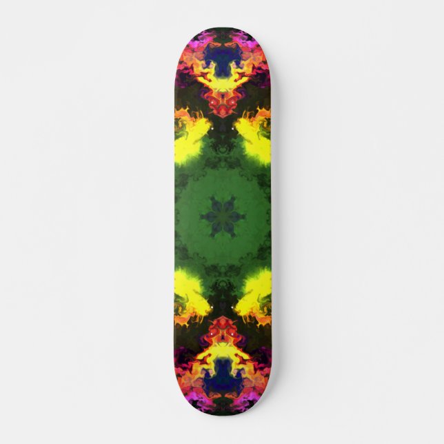 Skateboard Psychédélique Mandala Flower rose jaune et vert (Devant)