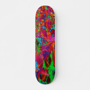 Skateboard Psychédélique Super rouge et Fleurs sauvages verts