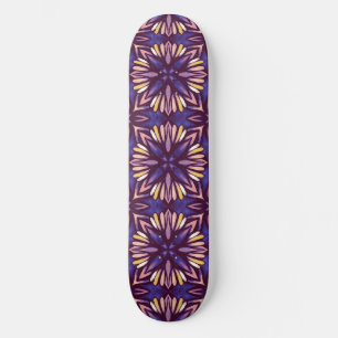 Skateboard Purple Abstrait motif floral jaune Indigo Boho