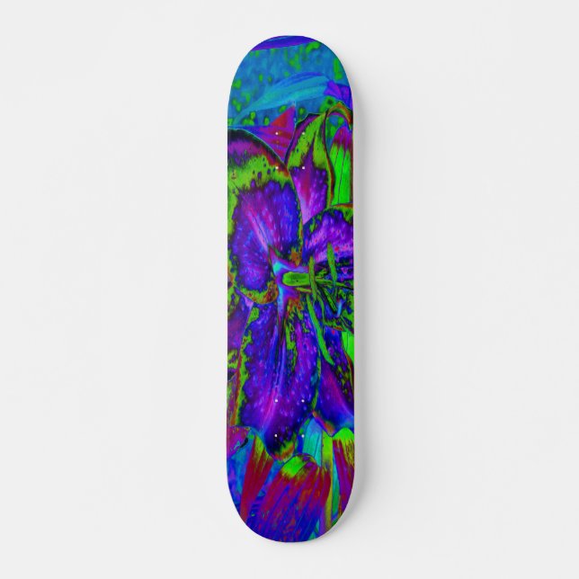 Skateboard Purple psychédélique et Fleur Lily verte de chaux (Devant)
