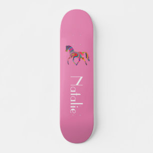 Skateboard Rainbow horse en rose - votre nom