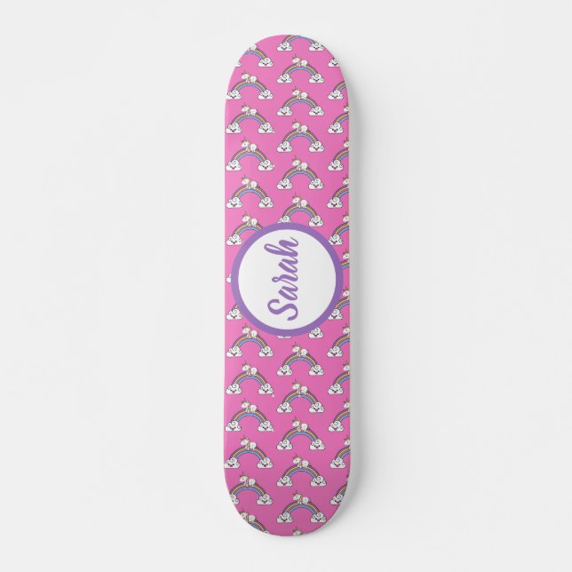 Skateboard Rainbow Unicorn Motif Nom personnalisé (Devant)